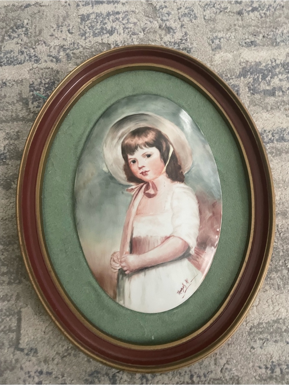 Framed Vintage Hand Painted Porcelain Painting Signed Antique Decor